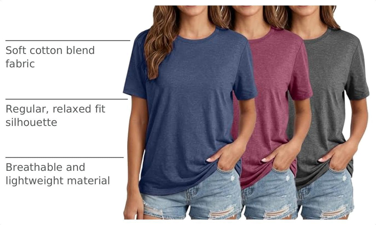 Womens 3 Pack Basic T Shirts Summer Tops 2026 Short Sleeve Tees Comfy Casual Vacation Clothes