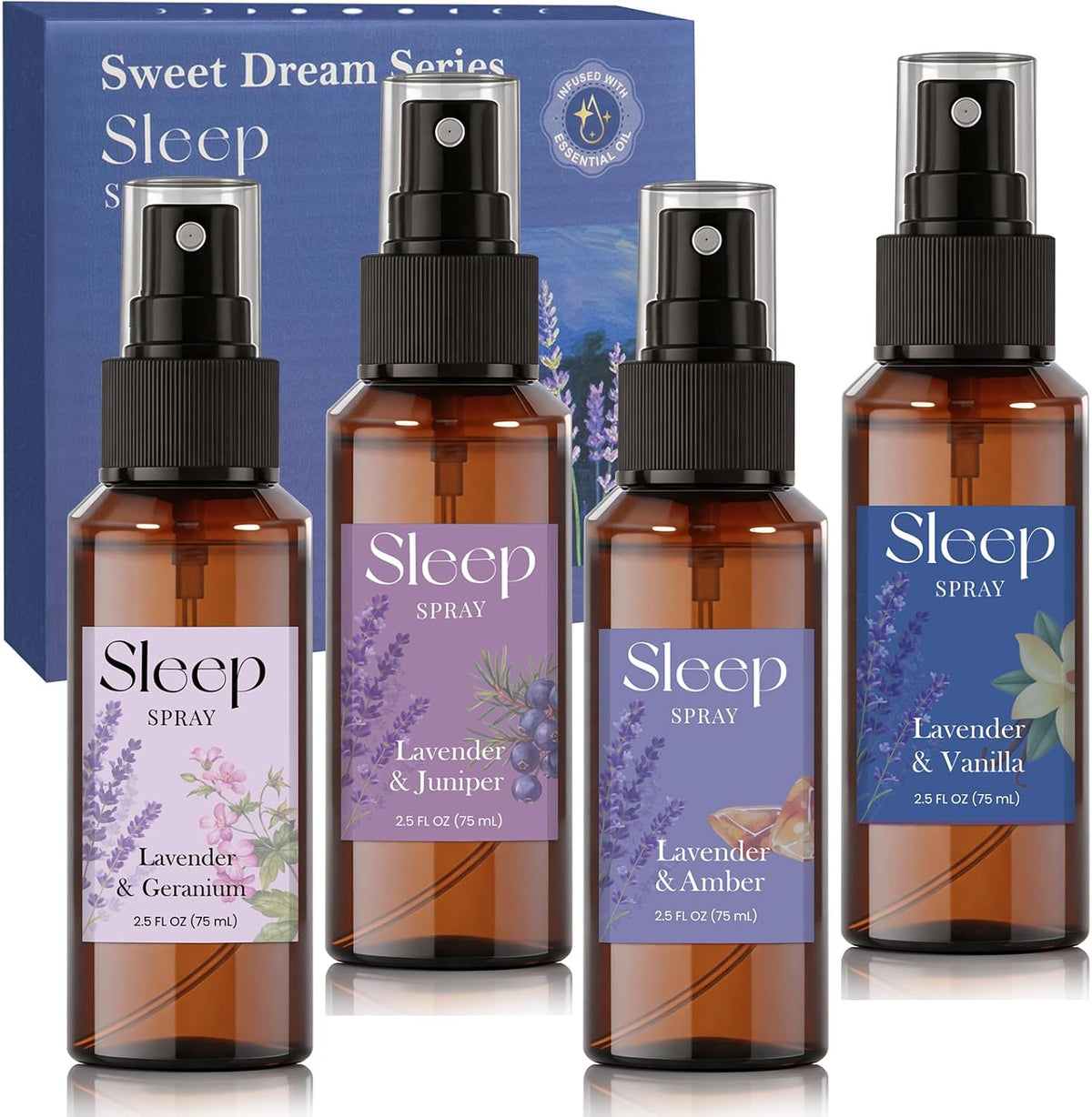 Lavender Sleep Pillow Spray with Essential Oil, 4-Scent, 4 X 2.5 FL OZ
