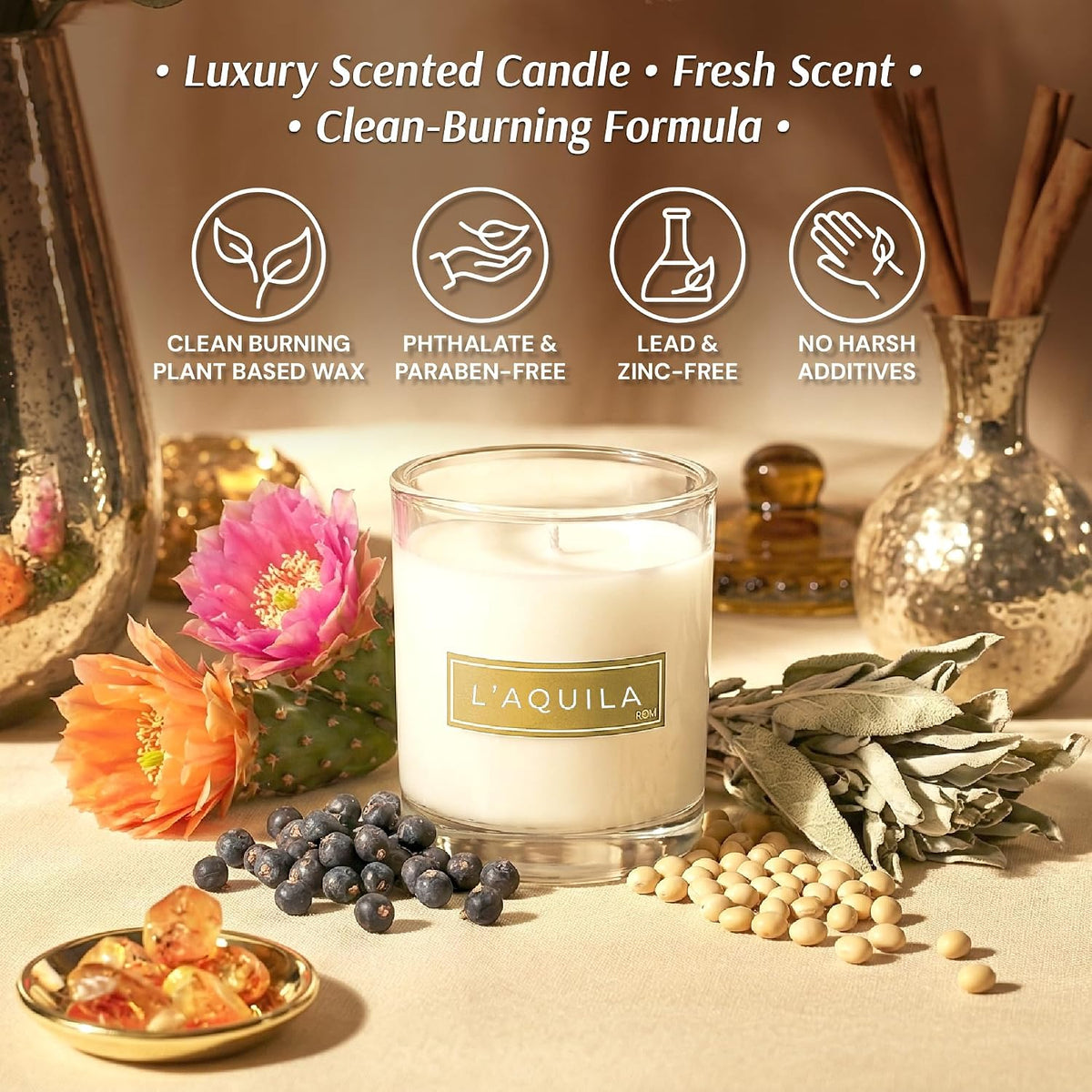 L'Aquila Fig and Bergamot Candle, Plant-Based Wax, 9Oz, RŌM Fragrance