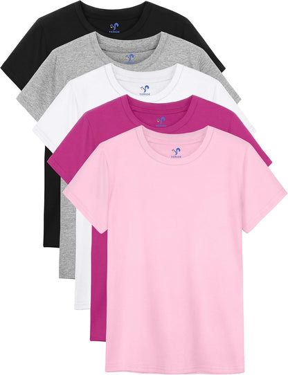 5 Pack Girls Shirts Short Sleeve T-Shirts Cotton Tshirts Tees Kids Clothes