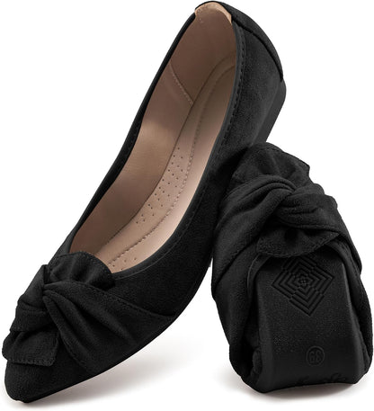 Comfortable Dressy Flats for Women: Cushioned Insole & Lightweight for All-Day Office Comfort - Slip on & Foldable for Working Professional with Bow