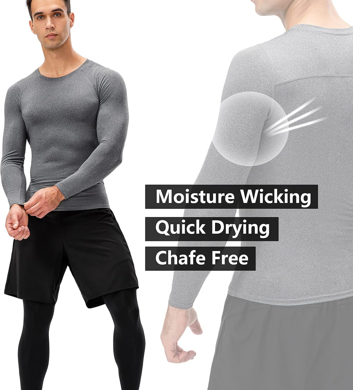 1/3 Pack Men'S Compression Shirts Long Sleeve Athletic Workout Base Layer Quick Dry Fit Basketball Football Tops Undershirts
