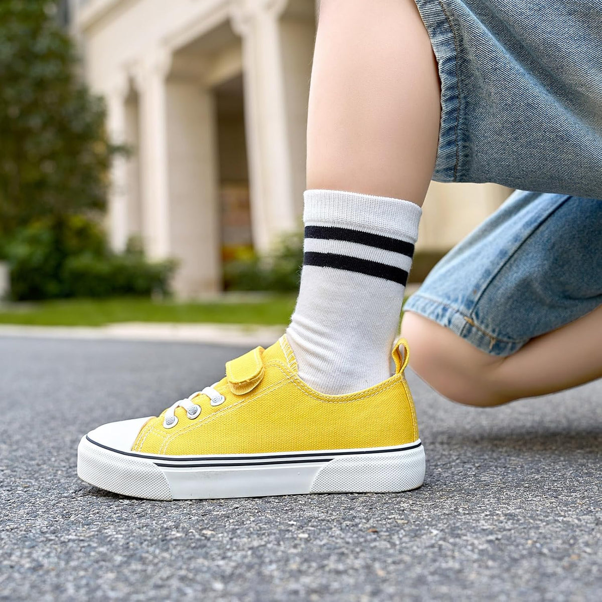 Toddler Boys and Girls Sneakers Low Top Adjustable Strap Canvas Shoes for Kids