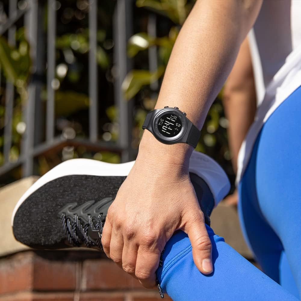 Digital Watch for Women Waterproof Black Wristwatch Sports Mens Stopwatch