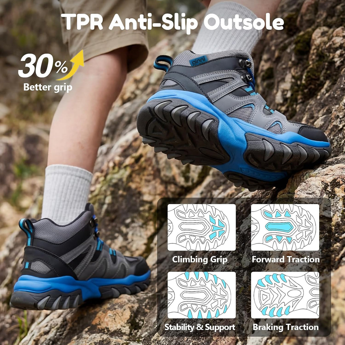 Boys Girls Hiking Boots, Kids Breathable High Top Lace up Sneakers