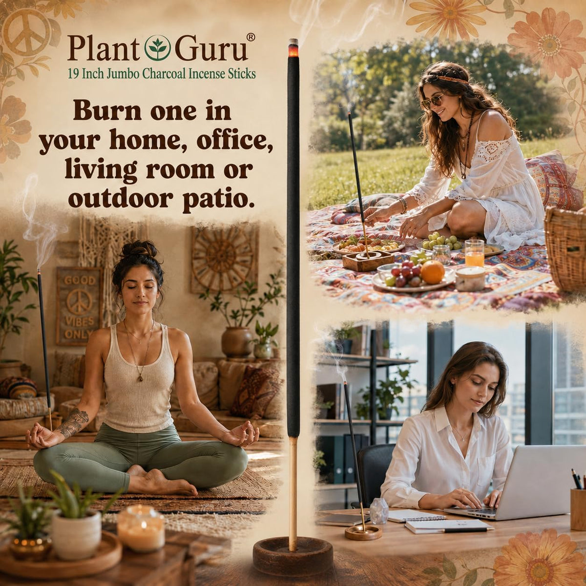 Pine Exotic Incense Sticks Jumbo 19 Inch Long - Bulk 1 Bundle 27 to 30 Sticks - Natural 19" Extra Large with a Smooth Aroma That Burns for 3 to 4 Hours Each.