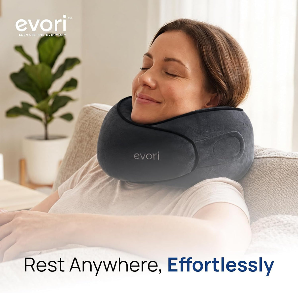 Memory Foam Travel Neck Pillow, 360° Support for Airplane & Car