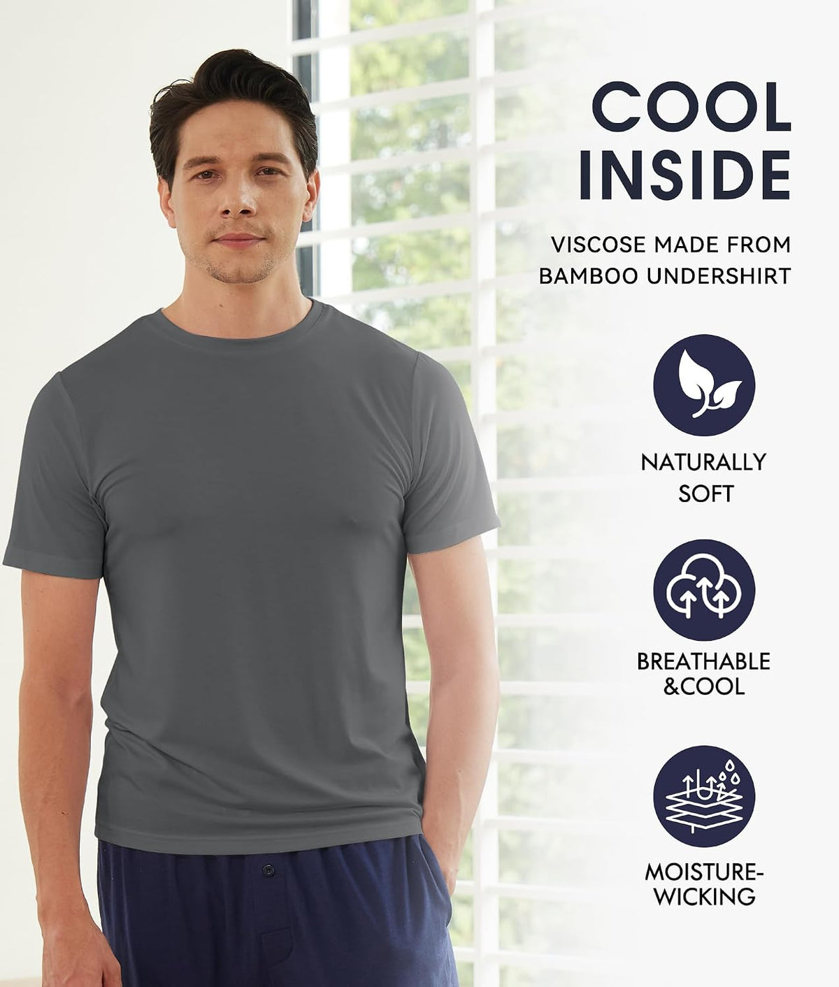 Men'S Undershirts Moisture Wicking Crewneck T Shirts 6 Pack