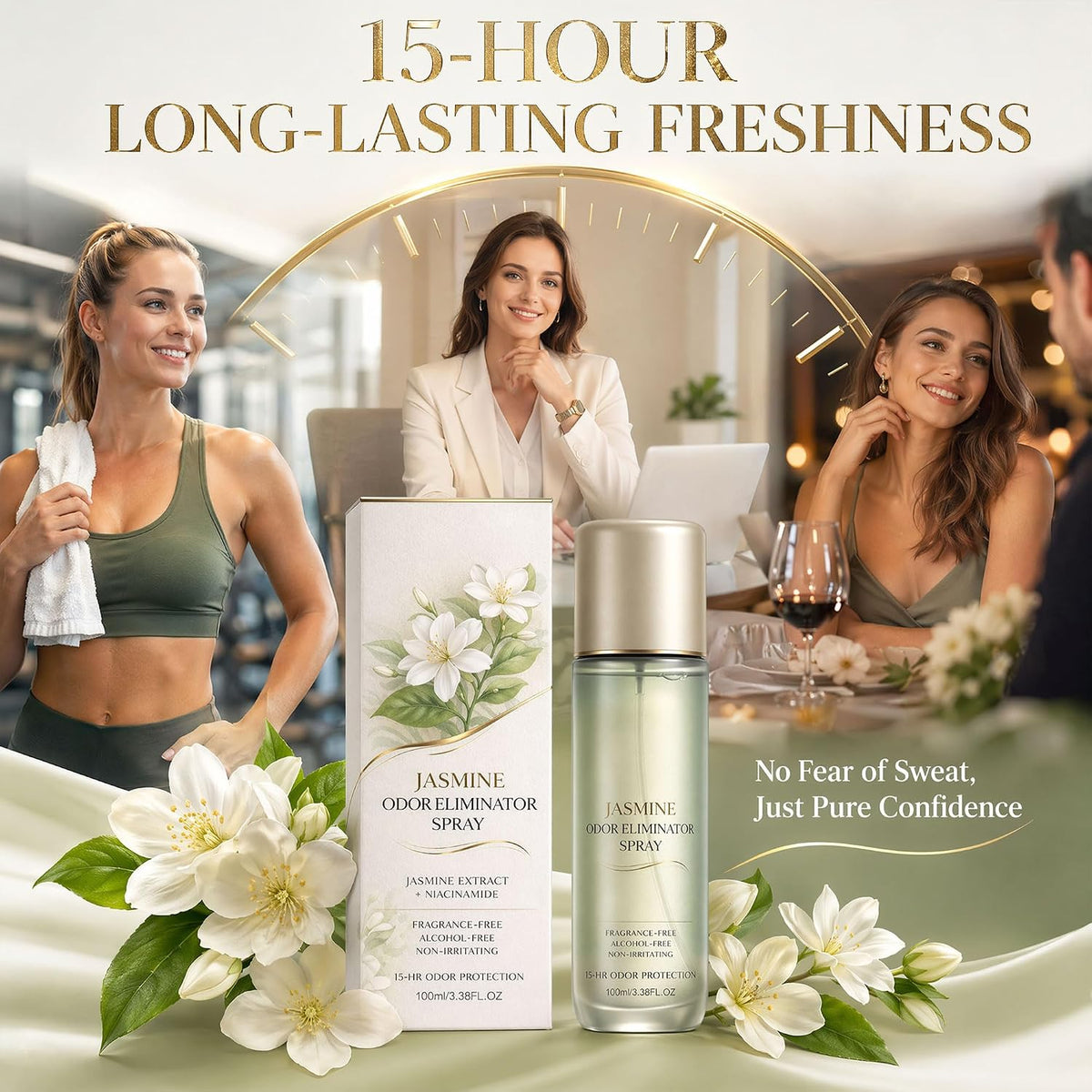 Jasmine Scent Spray & Body Mist, Whole Body Deodorant for Women & Men