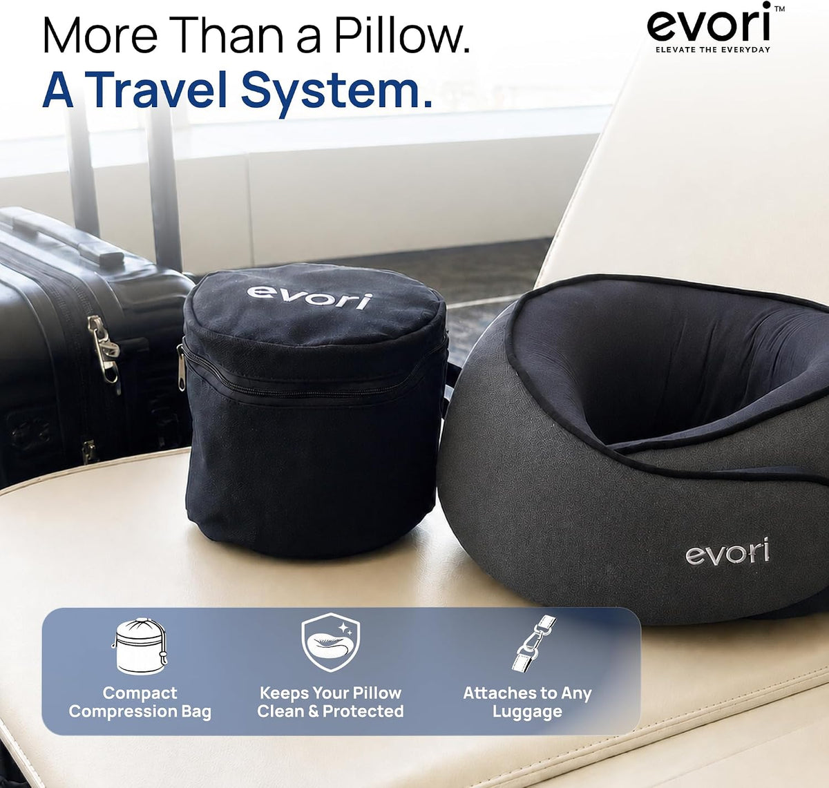 Memory Foam Travel Neck Pillow, 360° Support for Airplane & Car