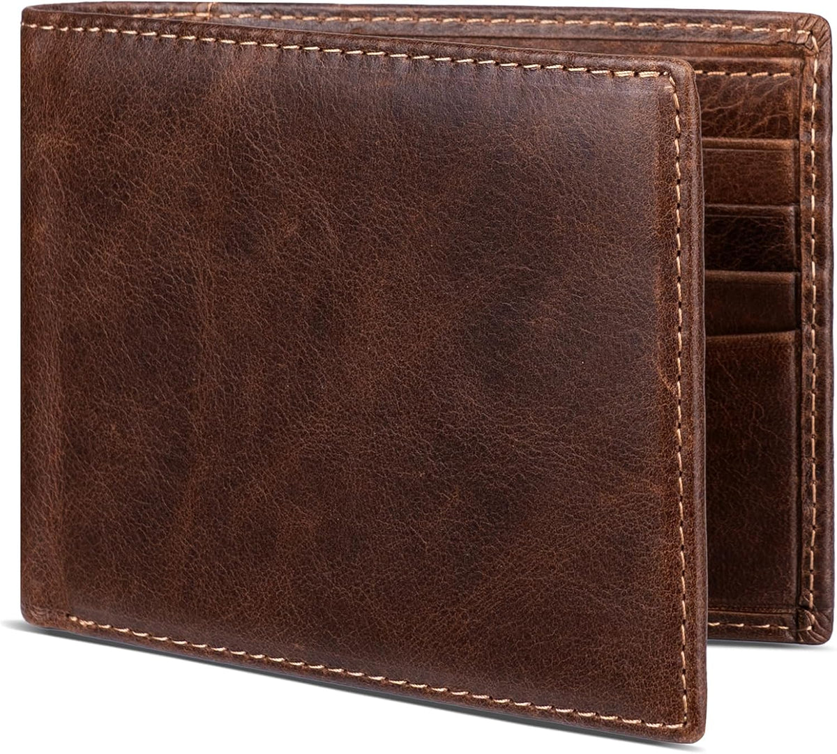 Genuine Leather Wallet for Men Bifold RFID Blocking Wallets with 12 Card Slots, 2ID Window & 2 Cash Pocket - Includes Gift Box (Coffee Brown)