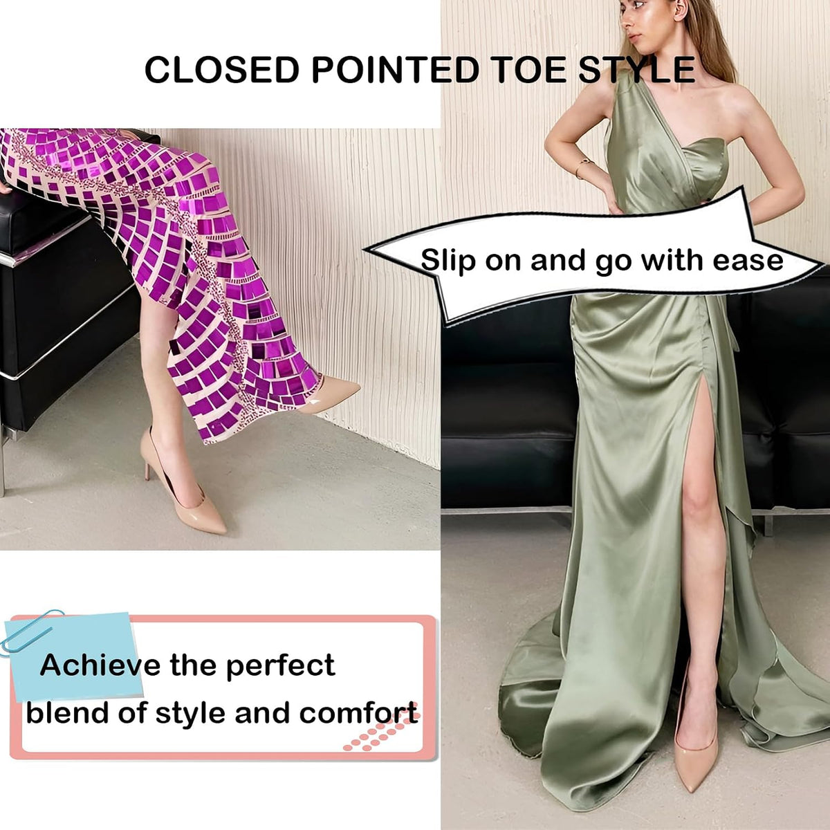 Women'S Comfortable Stiletto Pumps 3 Inch Elegant Gorgeous Closed Pointed Toe Slip on Solid High Heels for Ladies Wedding Dress Shoes