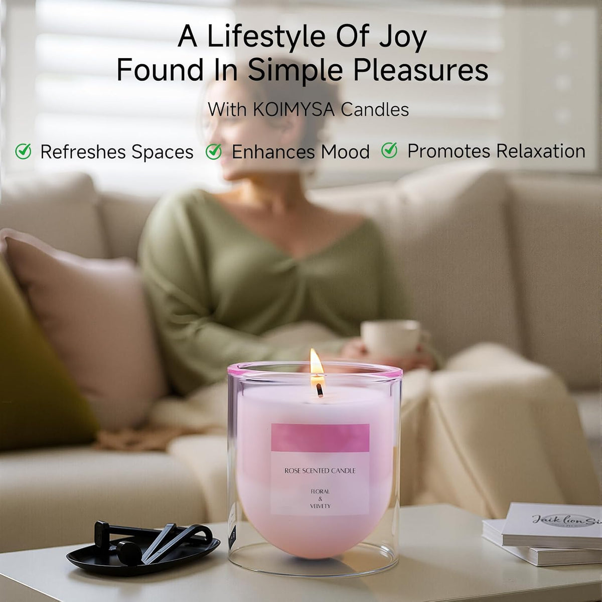 Rose Scented Candles, Pink Floral Aromatherapy Candle Gifts for Women Lover