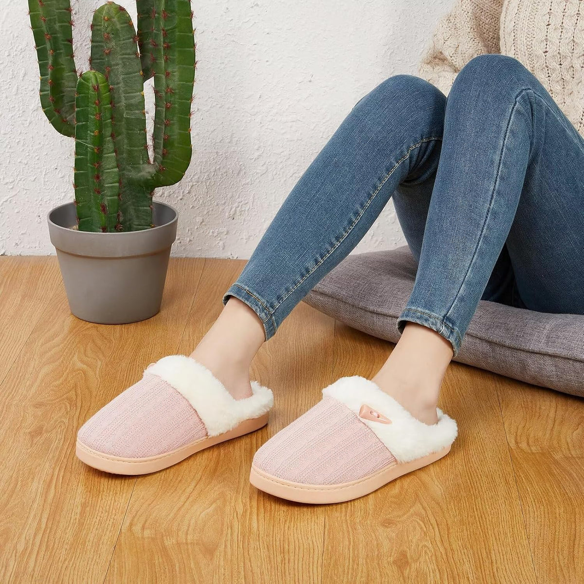 Women'S Fuzzy House Slippers Memory Foam Cute Ladies Home Shoes