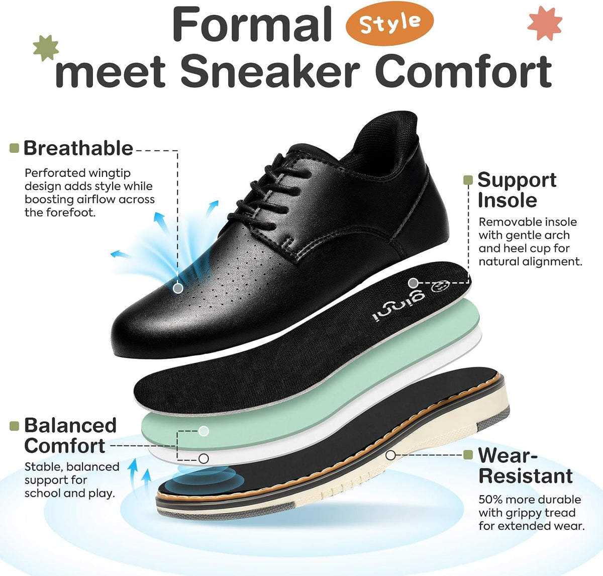 Boys Slip-On Dress Shoes, Kids Breathable Casual Oxford Sneakers