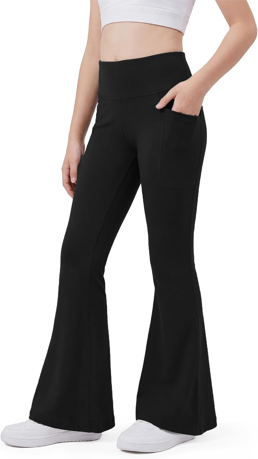 Girls Flare Leggings with Pockets High Waisted Yoga Dance Pants