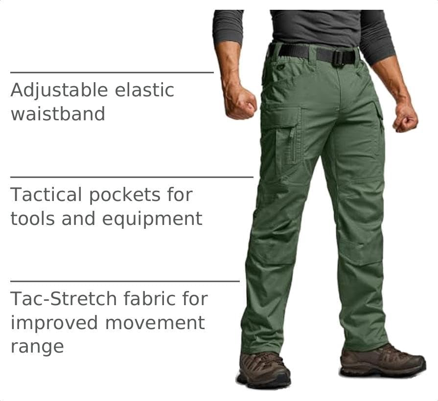 Men'S Flex Stretch Tactical Pants, Water Resistant Ripstop Cargo Pants, Lightweight EDC Outdoor Work Hiking Pants
