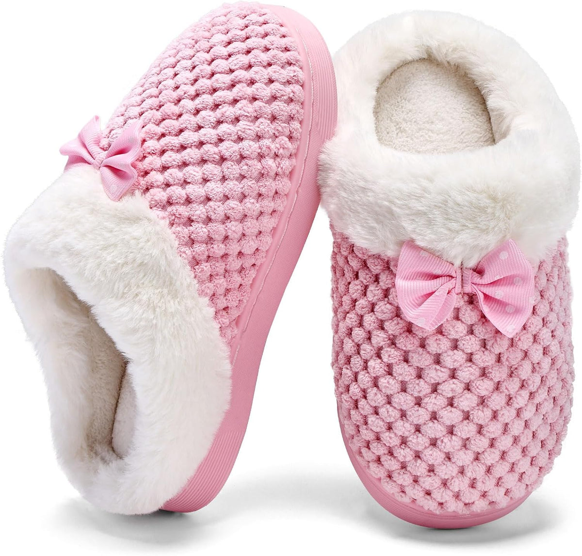 Girls Slippers Memory Foam Toddler Kids Comfort Wool-Like Plush Fleece Lined House Shoes for Indoor & Outdoor