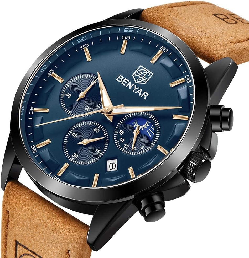 Mens Watches Analog Quartz Chronograph Waterproof Wrist Watches for Men Fashion Business Work Casual Sport Designer Dress Watch with Calendar Elegant Gifts for Men