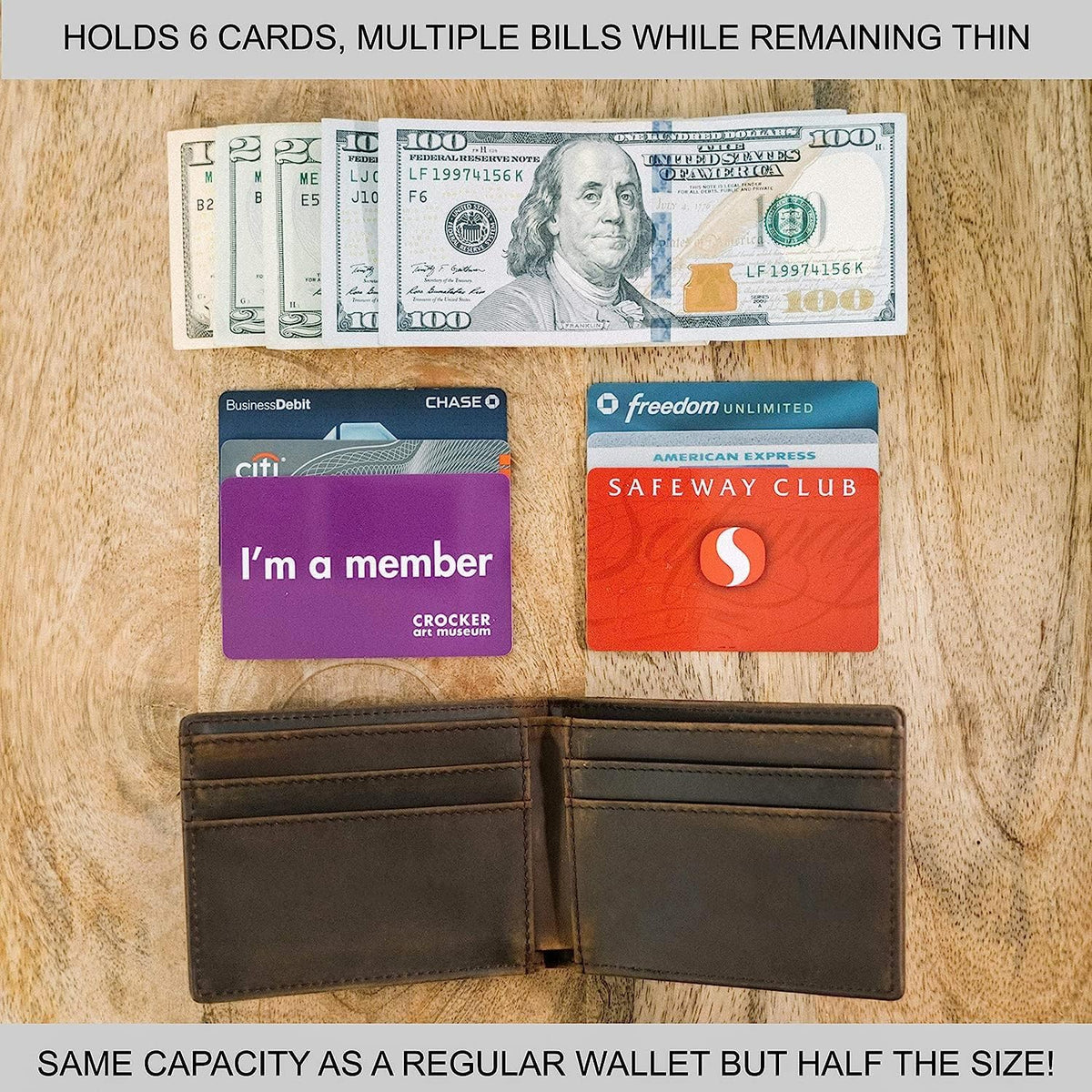 Minimalist Wallet for Men RFID Leather Bifold Slim Billfold with ID and Card Slots