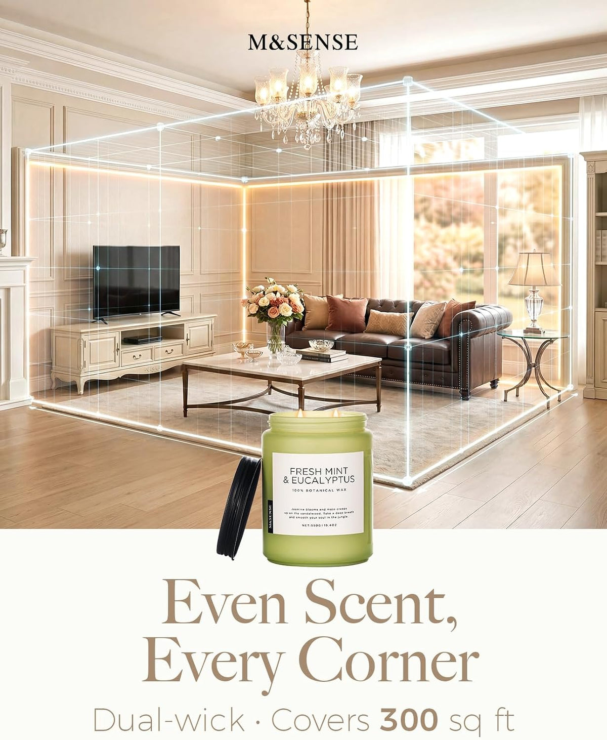 Bamboo Peony Scented Candles for Home, Large 19.4Oz Organic Soy Wax