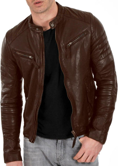 Men'S Black & BROWN Genuine Lambskin Leather Biker Jacket VINTAGE REAL MOTORCYCLE JACKETS for MEN