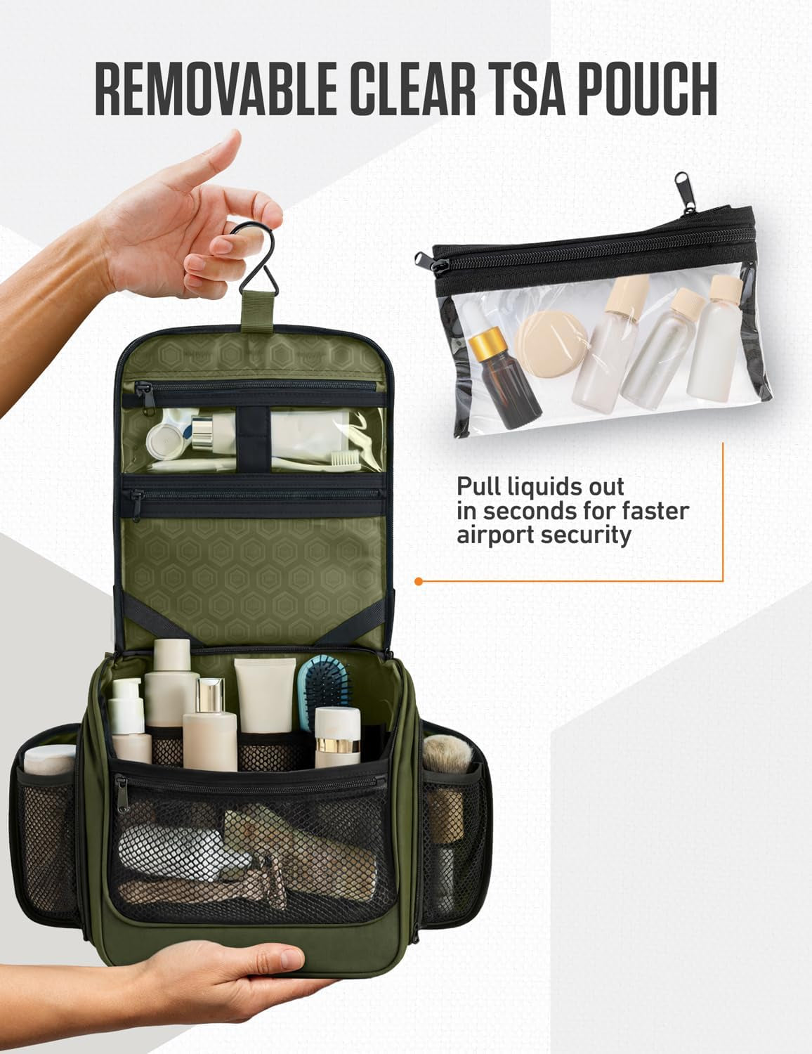Hanging Travel Toiletry Bag, 18 Compartments - Forest Green