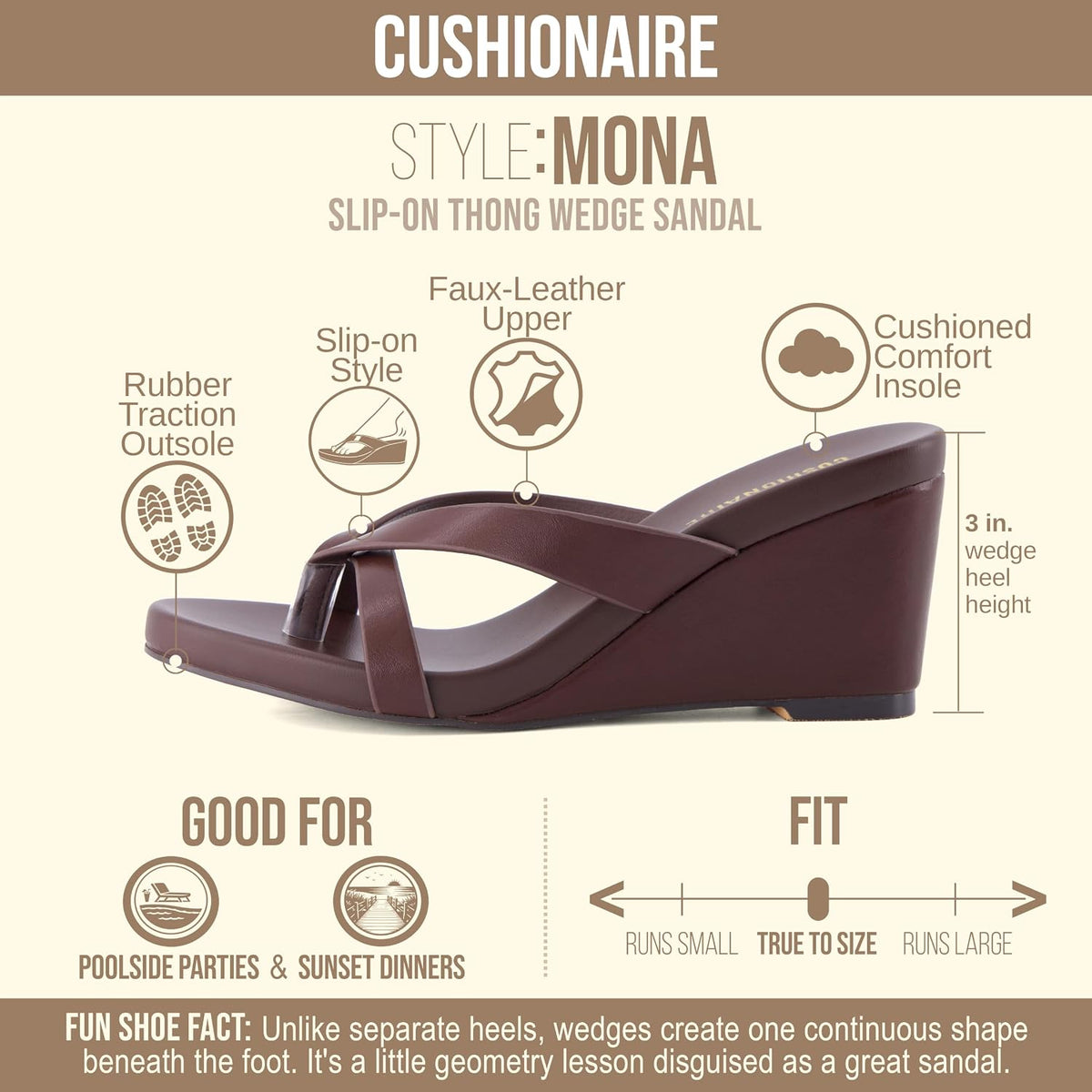 Mona Slip-On Lightweight Womens Sandals, Comfortable Wedge Flip Flops for Women with Crossover Strap