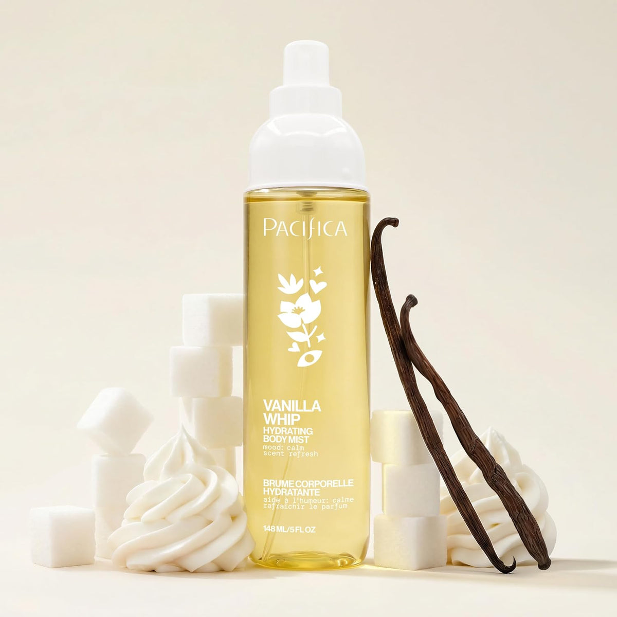 Vanilla Whip Body Mist for Women; Sweet Gourmand Hair and Body Fragrance Spray | Warm Sugar Almond Scent, Odor Neutralizing, Skin Hydrating | Clean Botanical Mist | Vegan, Phthalate-Free 5Oz