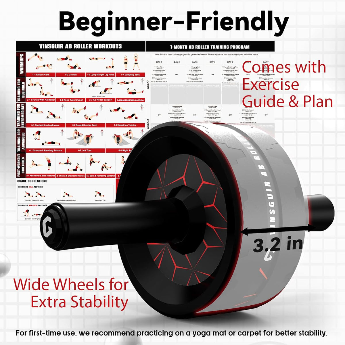 Ab Roller Wheel for Home Gym, Abs & Core Strength Workout with Knee Pad Set