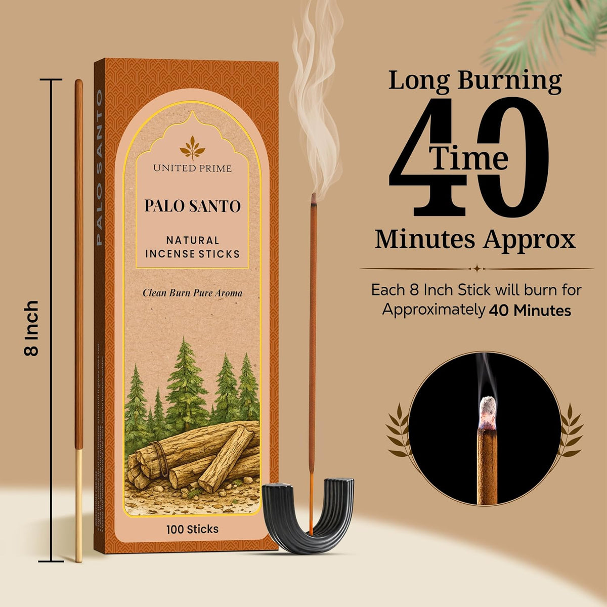 Palo Santo Incense Sticks, 100 Sticks, Organic Non Toxic Insence,No Charcoal Clean Burning, 100% Natural Sustainably Harvested, Spiritual Healing Calming Aroma for Positive Vibes