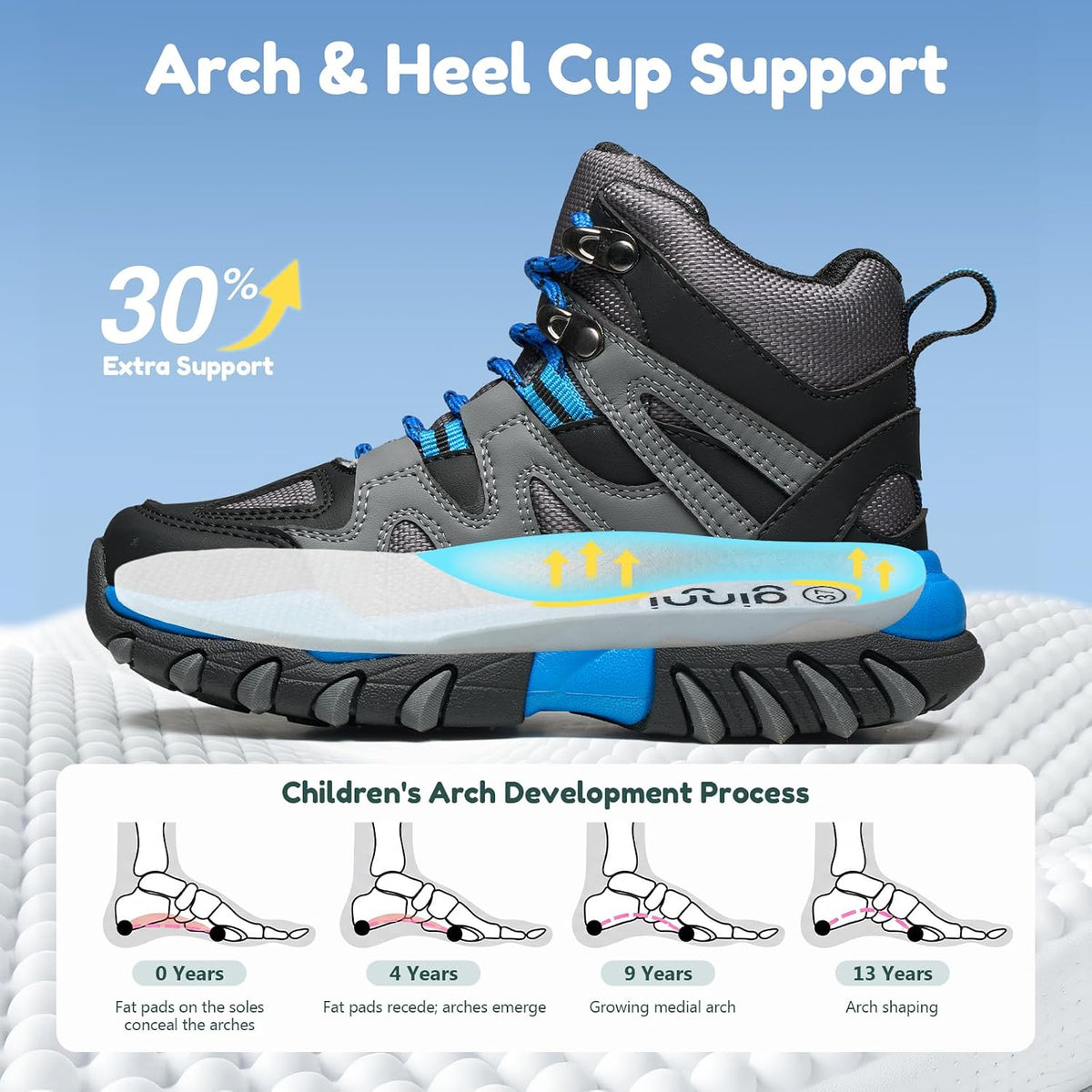 Boys Girls Hiking Boots, Kids Breathable High Top Lace up Sneakers