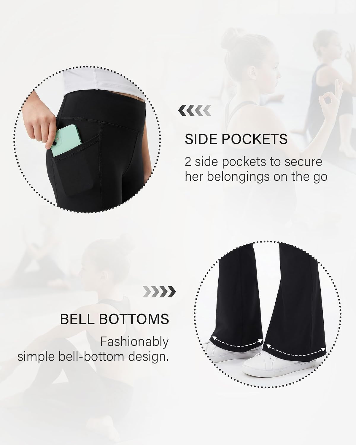 Girls Flare Leggings with Pockets High Waisted Yoga Dance Pants