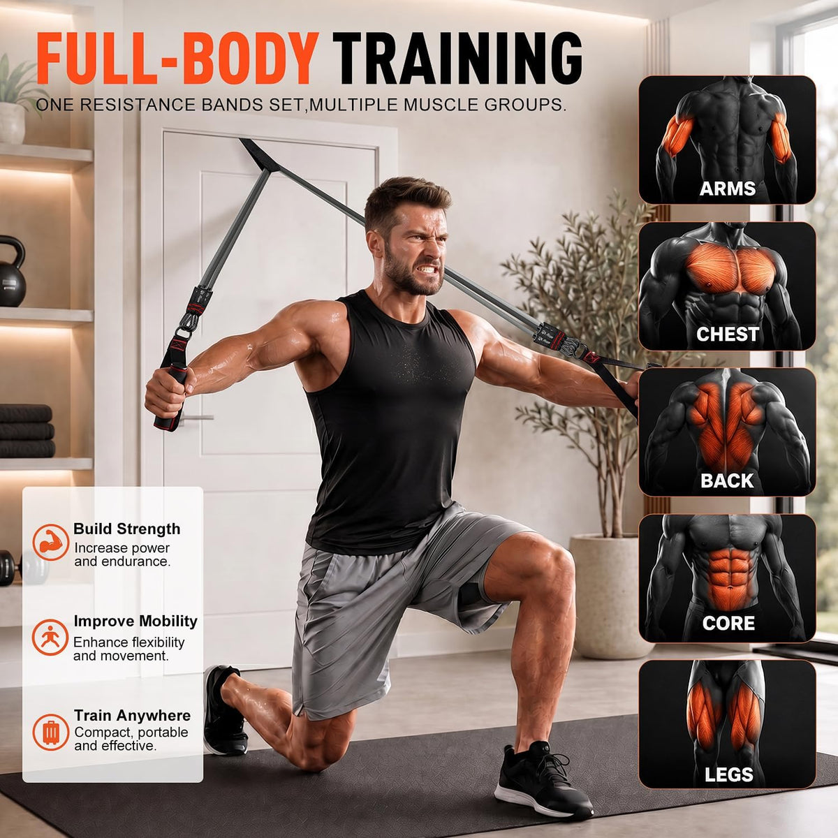 Resistance Bands with Handles, 150 Lb Exercise Bands for Home Workout