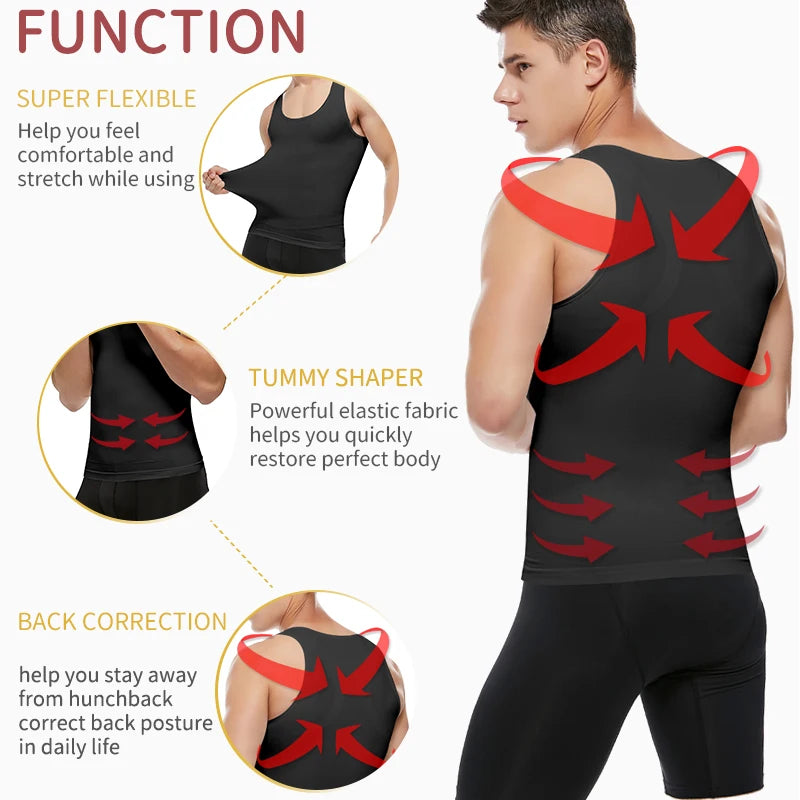Mens Slimming Body Shaper Chest Compression Shirts Gynecomastia Abdomen Slim Vest Tummy Control Shapewear Waist Trainer Corset