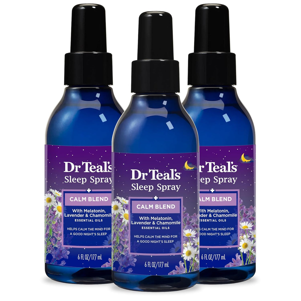 Calm Blend Spray with Melatonin, Lavender & Chamomile Essential Oils, 6 Fl Oz (Pack of 3)