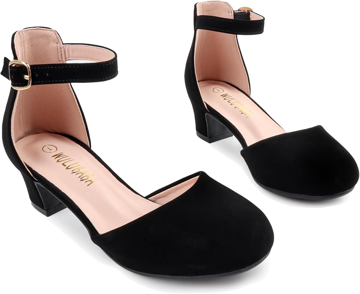 Girls Dress Shoes Closed Toe Kids Heels Ankle Strap