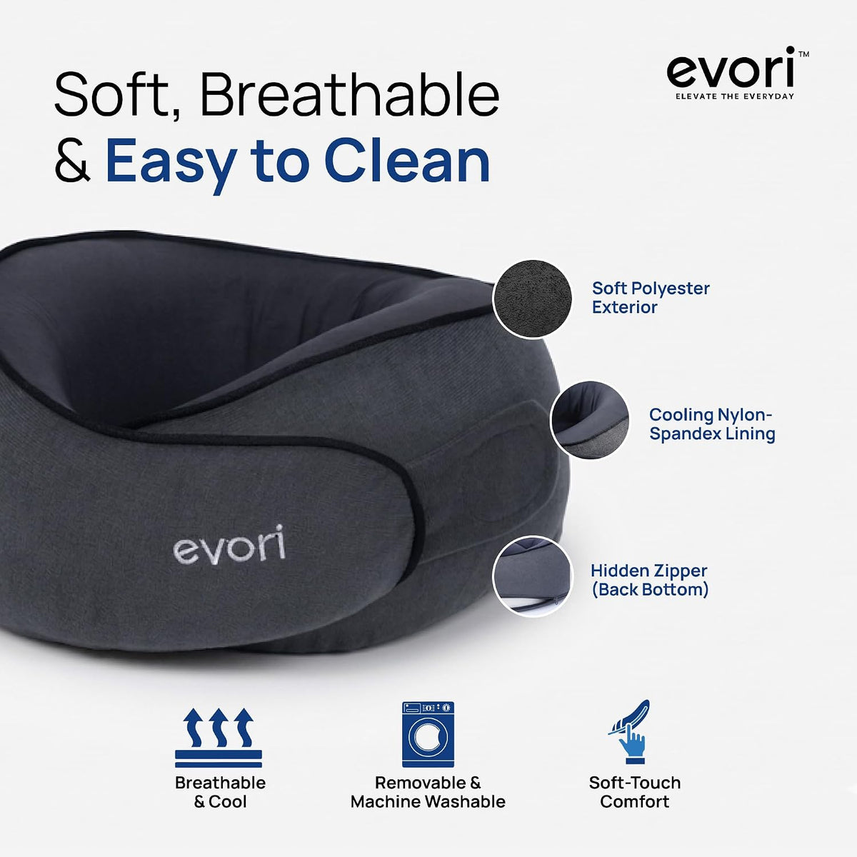 Memory Foam Travel Neck Pillow, 360° Support for Airplane & Car