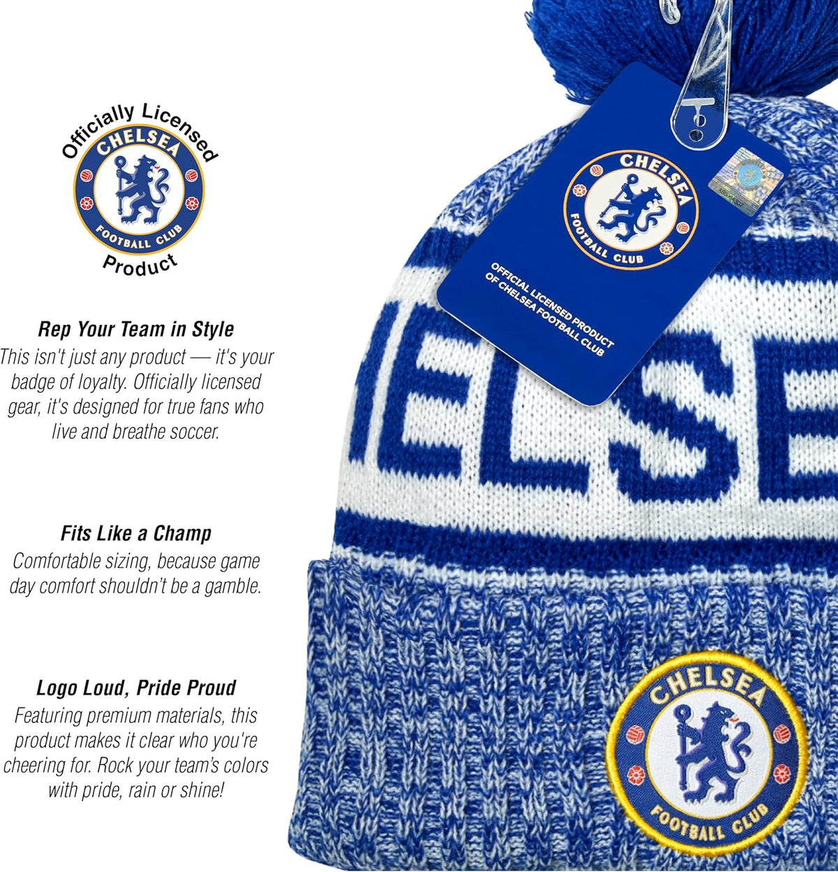 Officially Licensed Chelsea FC Soccer Beanie - Unisex Adult