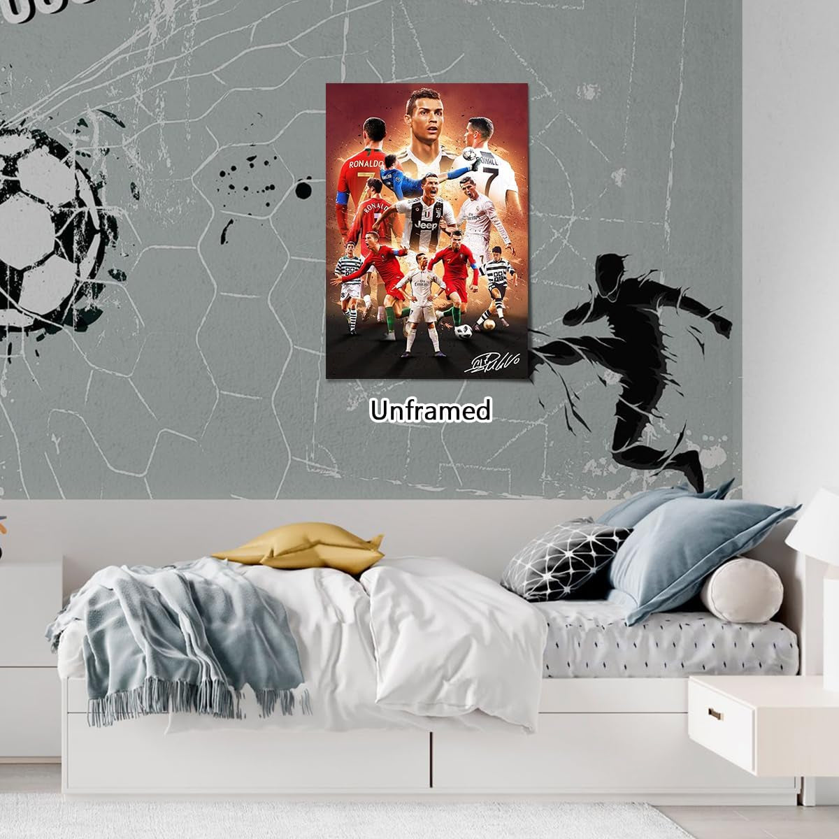 Soccer Superstar Cristiano Ronaldo Signed Poster for Kids Fans Room Bedroom Wall Decor-Sports Star Posters Canvas Art Print Picture for Teen Boy Birthday Gifts
