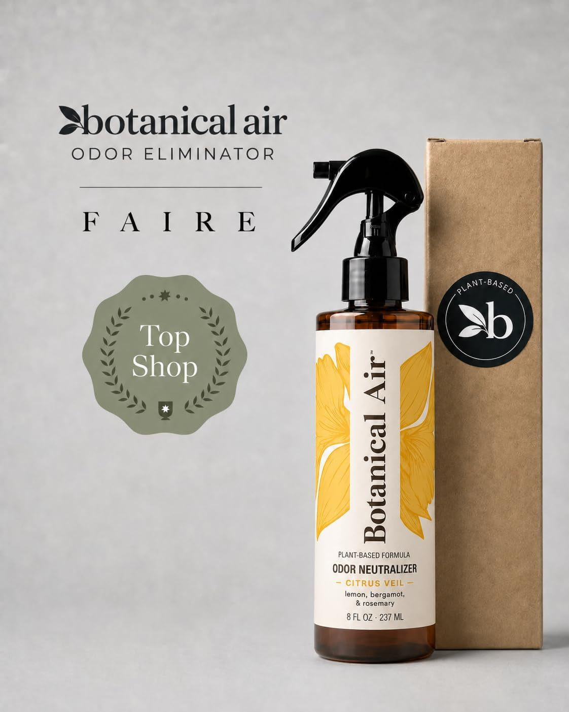 Plant-Based Odor Eliminator Spray – Natural Essential Oil Air Freshener for Home, Bathroom, Fabrics & Pet Areas – 8 Oz (Citrus Veil)