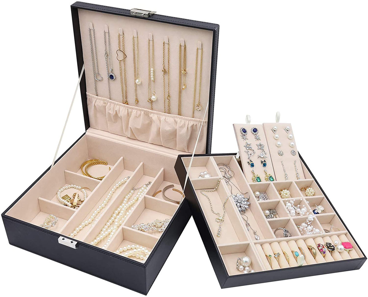 2 Layers Jewelry Box for Women -Black