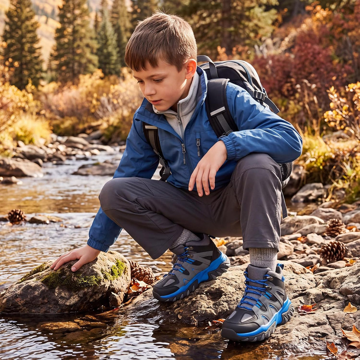 Boys Girls Hiking Boots, Kids Breathable High Top Lace up Sneakers