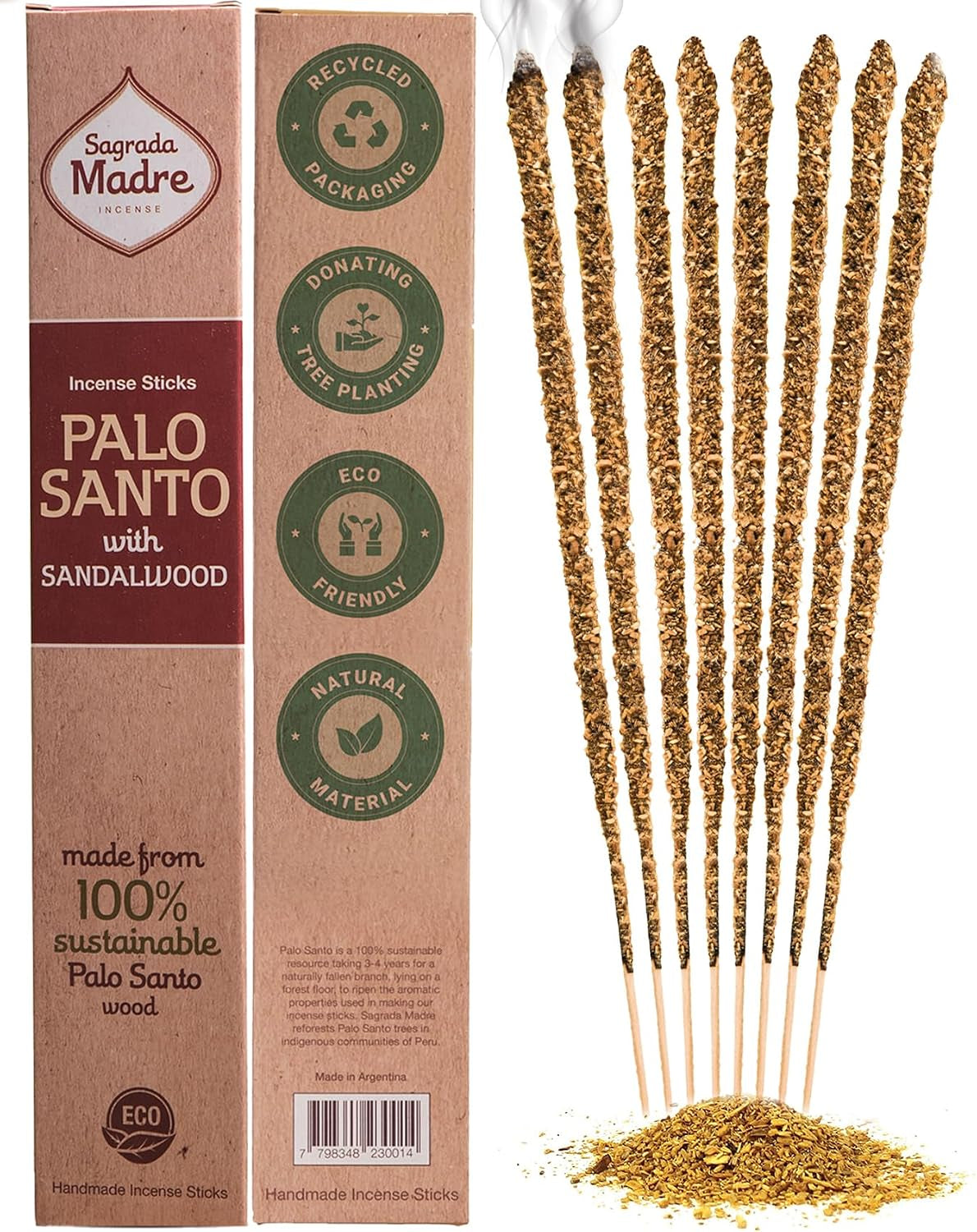8Pcs Wildly Harvested Thick Palo Santo Incense Sticks (Sandalwood), 9” Long - Eco Friendly, Non-Toxic, Aromatic Incense Sticks (1Hr Burning Time) to Heal & Calm Your Body and Environment