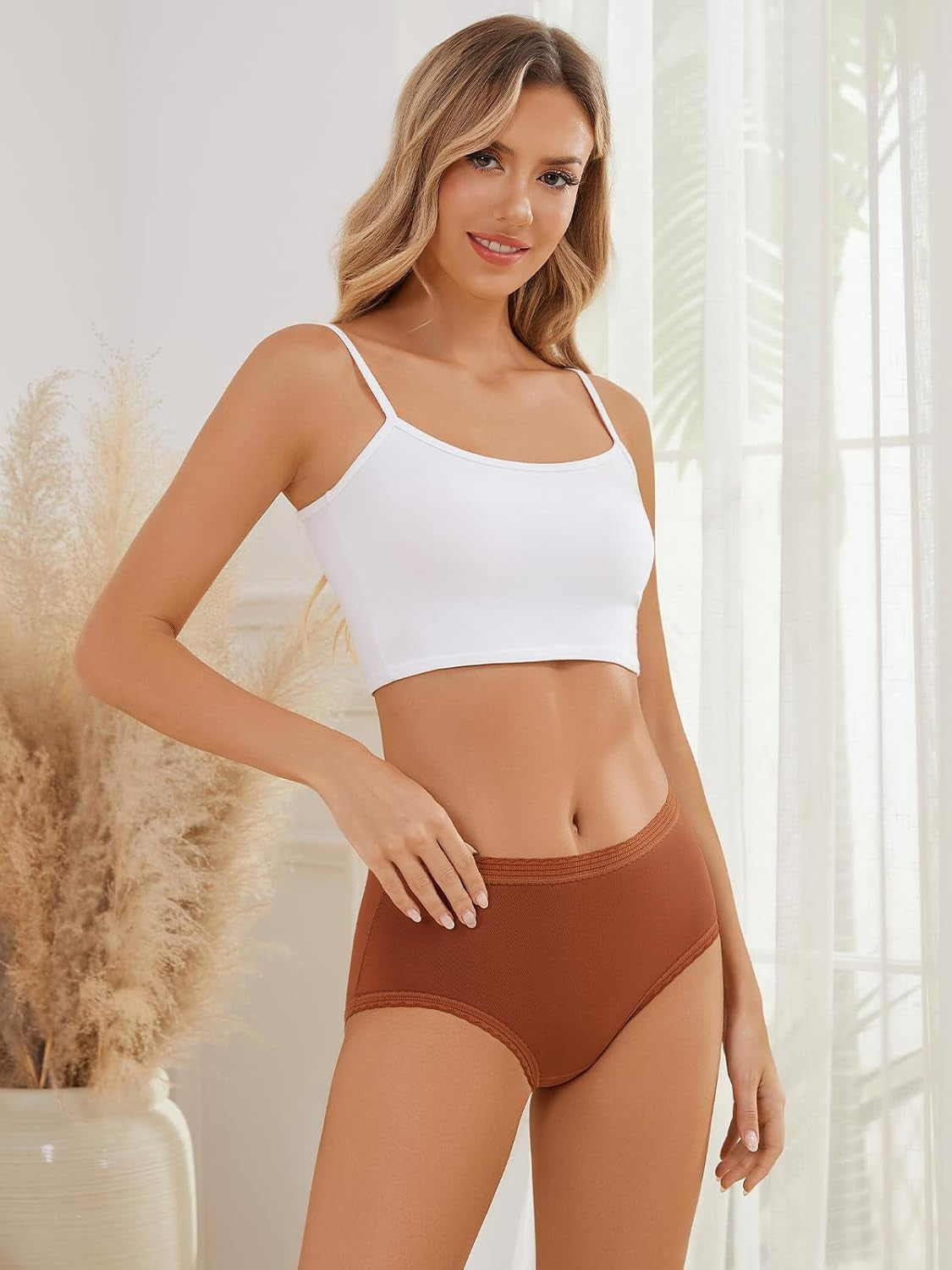 High Waisted Cotton Underwear for Women Ladies Lace Panties 4 Pack