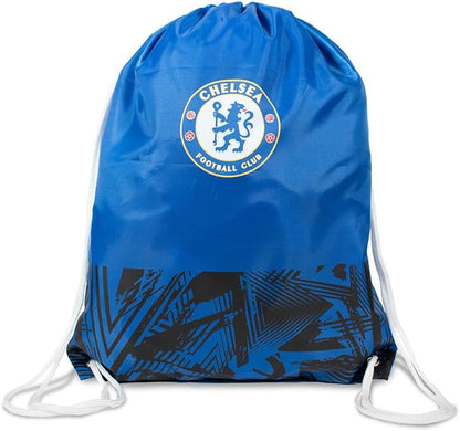 Chelsea Football Club Official Drawstring Gym Bag, Blue and Black Fusion Pattern, Nylon Sports Bag with Team Crest, 45 X 45 X 35 Cm