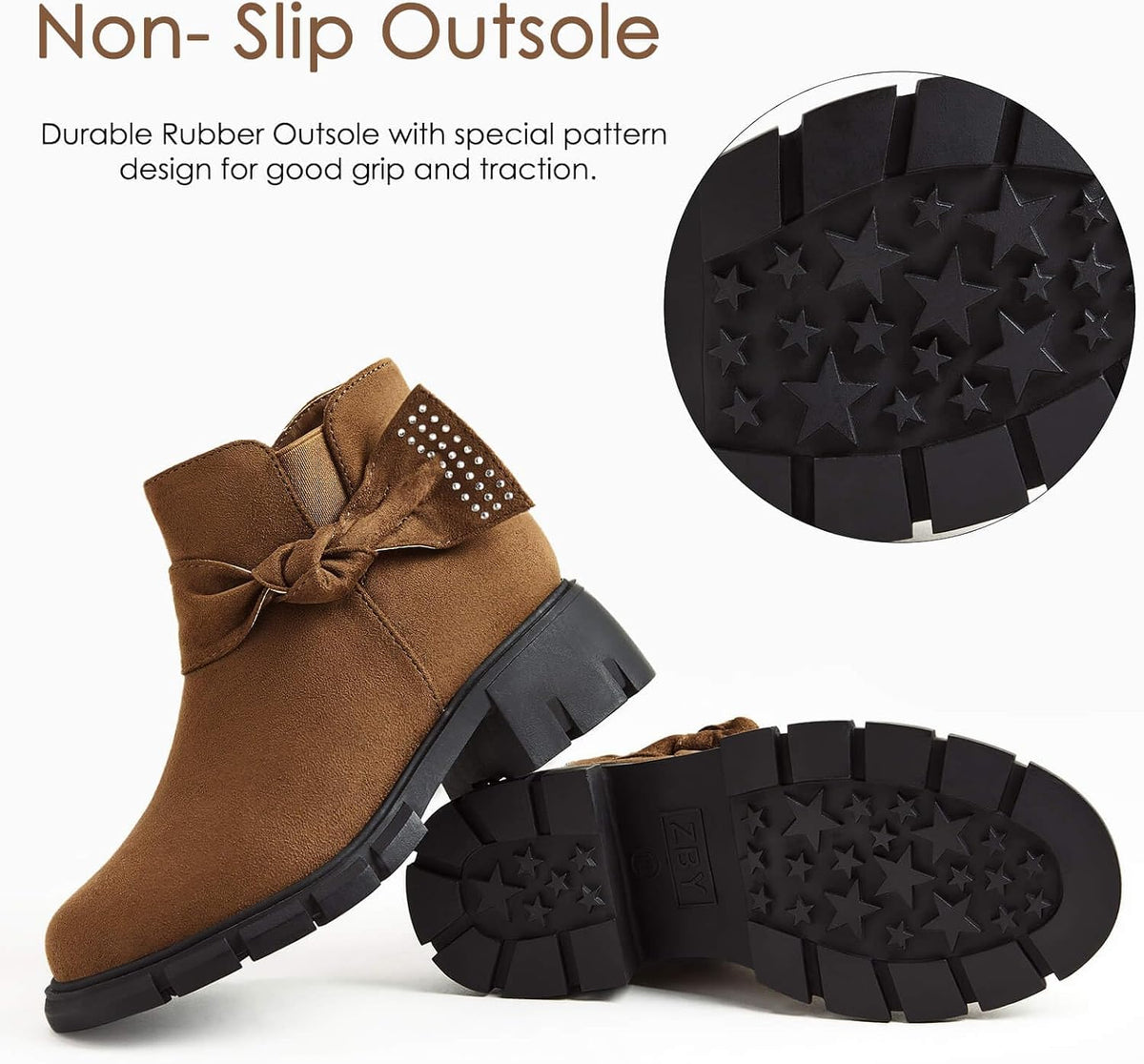 Girls Ankle Boots Low Block Heel Glitter Bowknot Zipper Chelsea Booties Little Kid Big Kids
