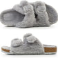 Womens Open Toe Slippers,Faux Rabbit Fur Cork Slides Sandals