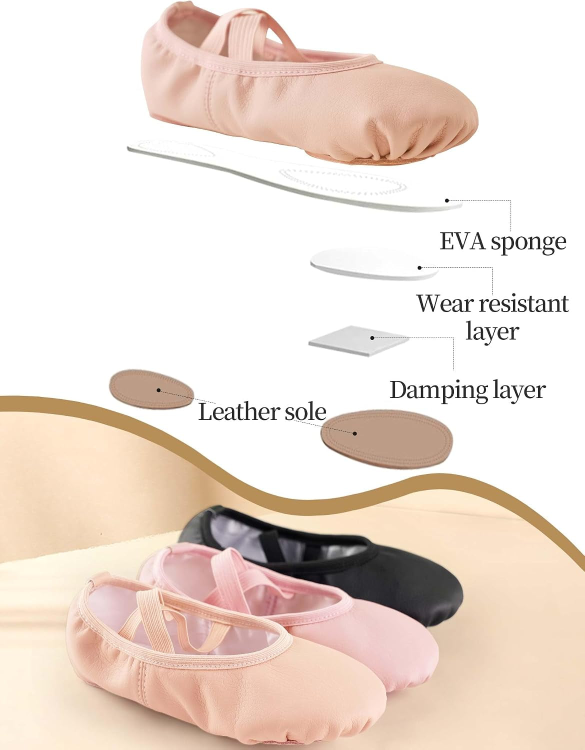 Toddler Girls Boys Ballet Shoes PU Leather Dance Slippers for Little/Big Kids