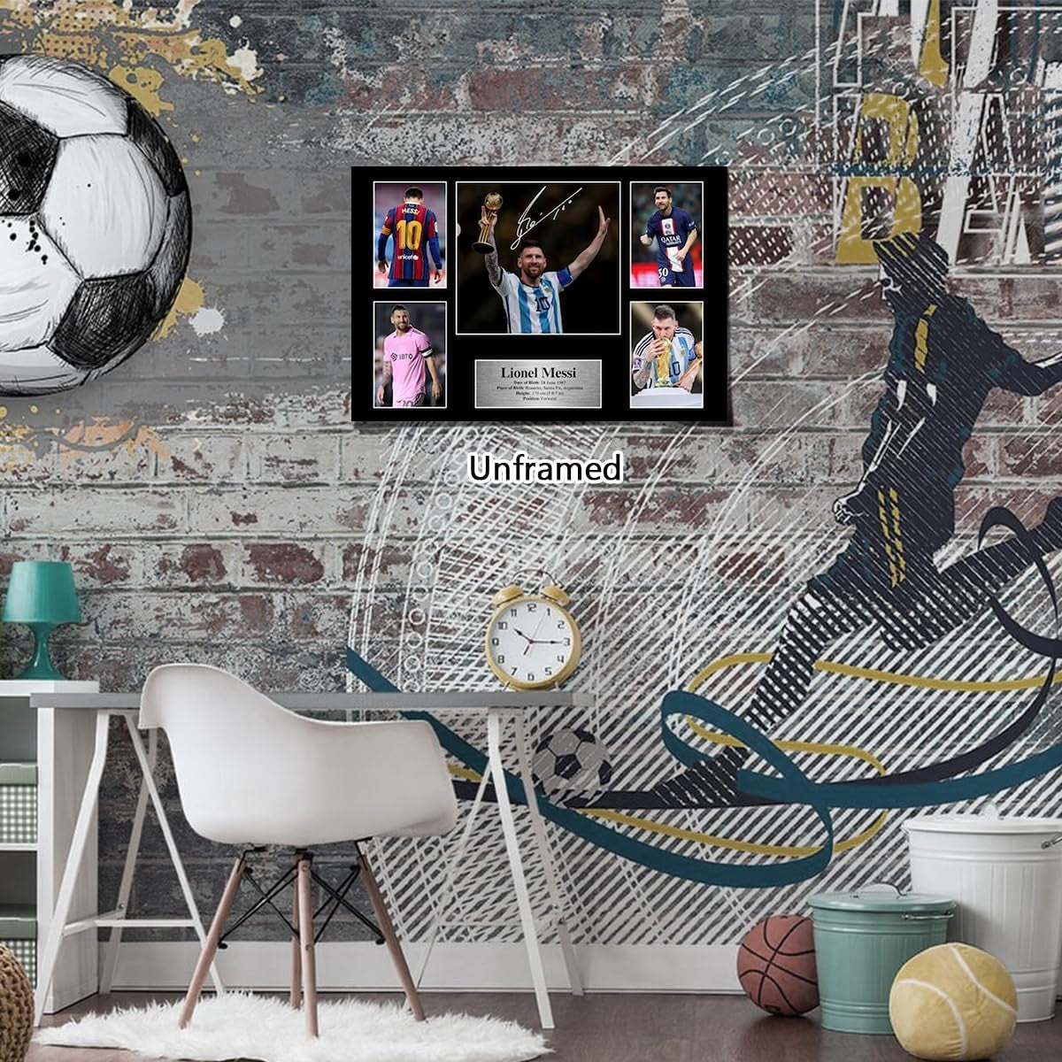 Superstar Messi Signed Poster for Kids Fans Room Bedroom Wall Decor-American Soccer Posters Canvas Art Prints Picture for Teen Boy Birthday Gifts
